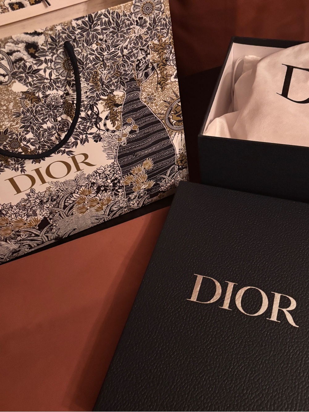 Authentic Gift Box in Navy w/ Silver Dior Logo, Dust Bag, and Gift Bag / Wrap